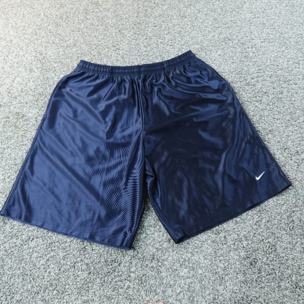 VTG Nike Shorts Mens‎ L Blue Mesh Swoosh Drawstring Basketball Gym Workout Y2K
